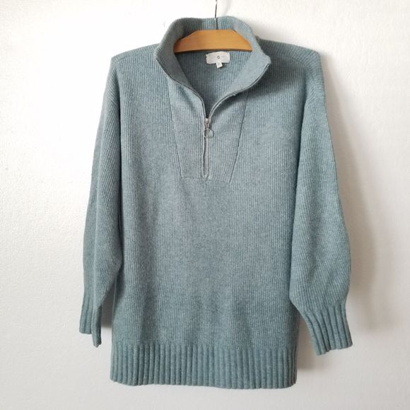 Lou & Grey Womens M Quarter Zip Sweater Half Mock Ribbed Super Soft Light Teal - Picture 1 of 7